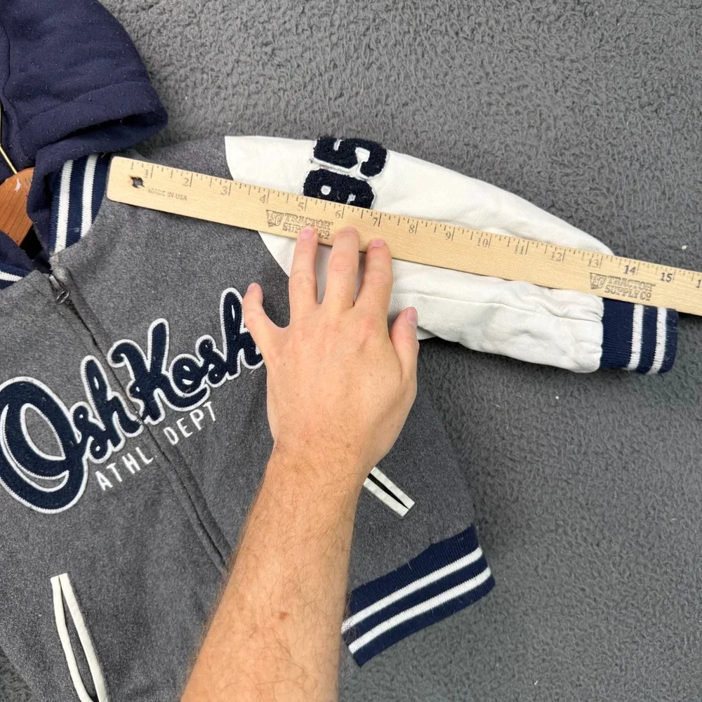 OshKosh Boys 3T Gray Navy Blue Varsity Letterman Jacket Hooded B218JS1-SA